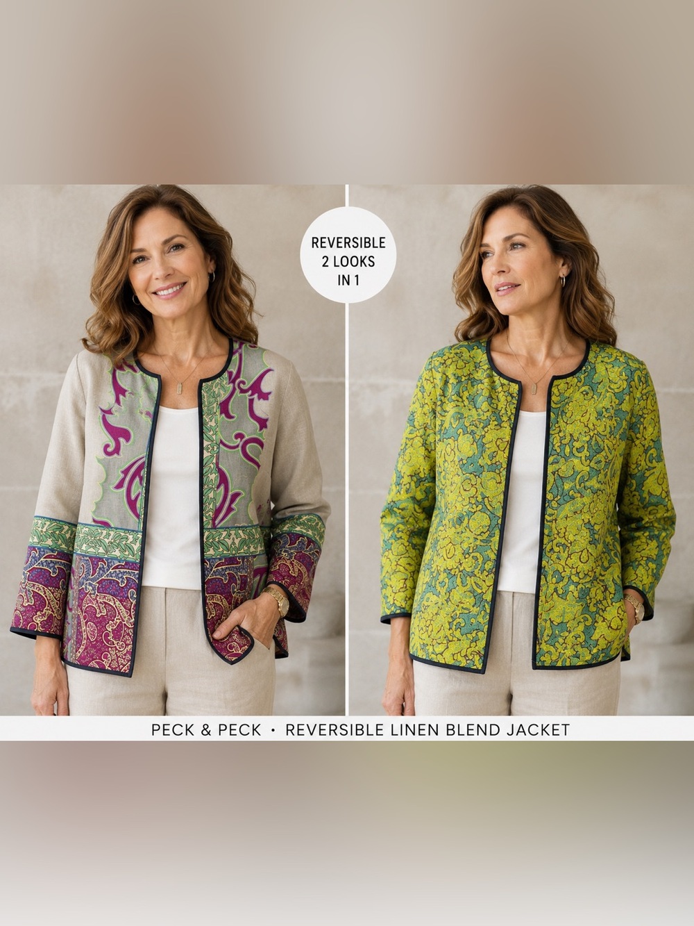 NWT Peck & Peck Reversible Linen Blend Art-to-Wear Jacket Medium